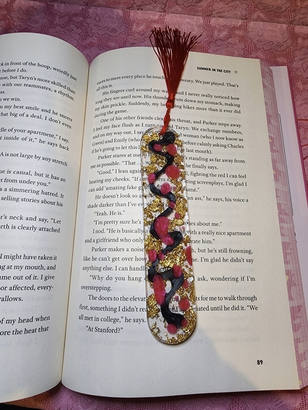 Handmade Resin Bookmark W/taassel in Red, Gold, Black